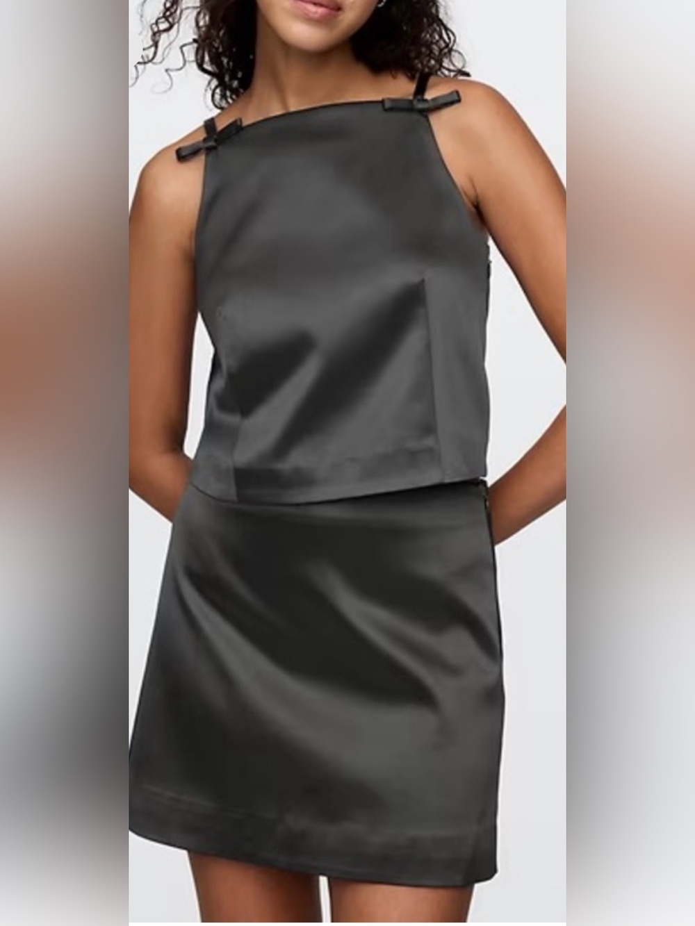 GAP Black Satin Crop Top and Matching Skirt